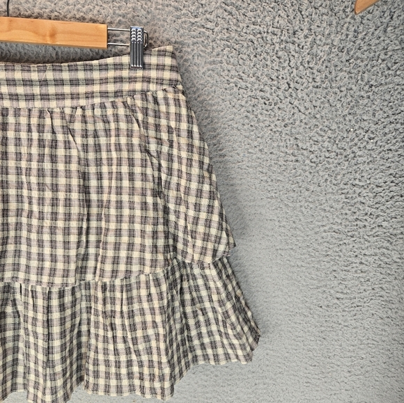 Urban Social Womens 2 Tiered Skirt Sz L Black & Tan Plaid  Side Zip Summer Days - Picture 6 of 8